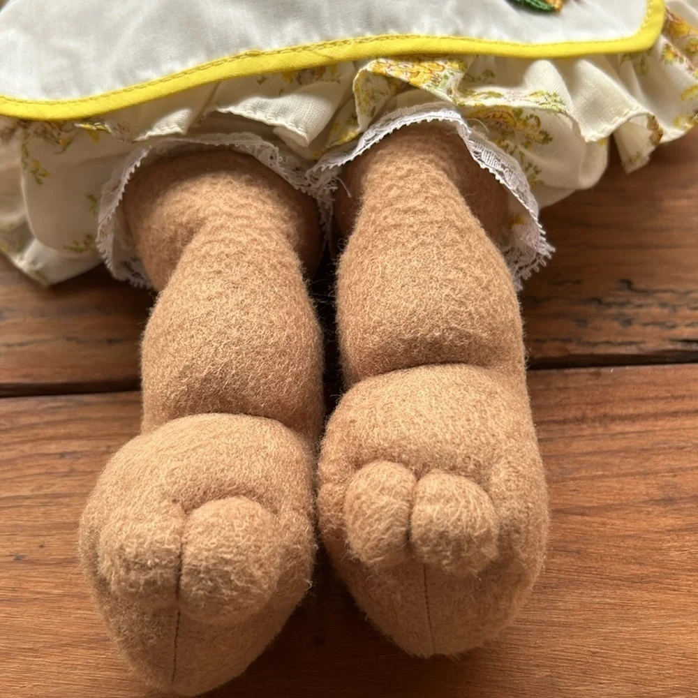 Handmade Teddy Bear with Yellow Floral Dress and Apron